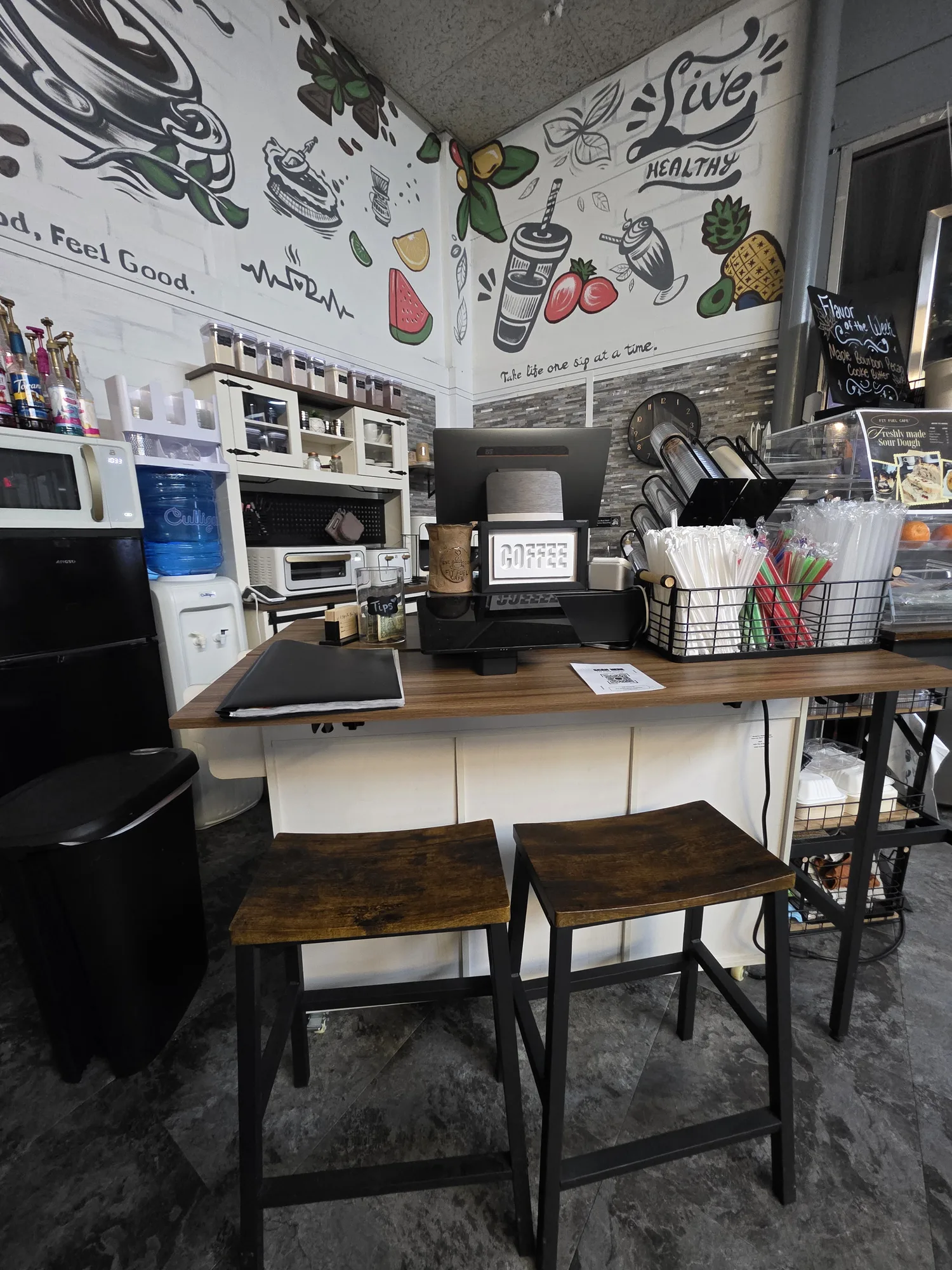 Counter seating inside Fit Fuel Cafe